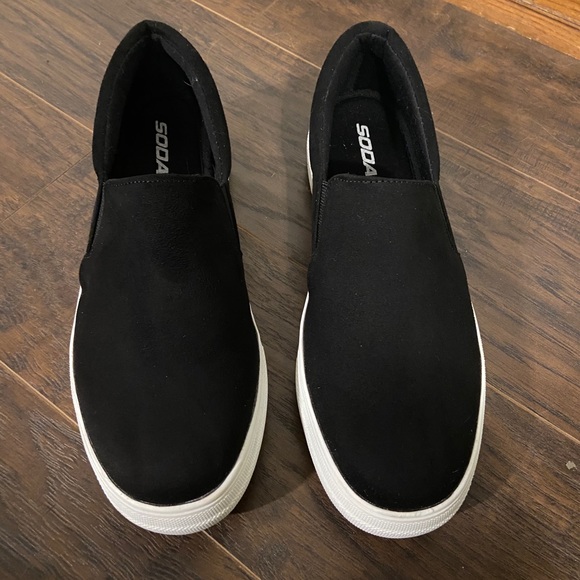 Soda Shoes - Black Suede Platform Slip-On